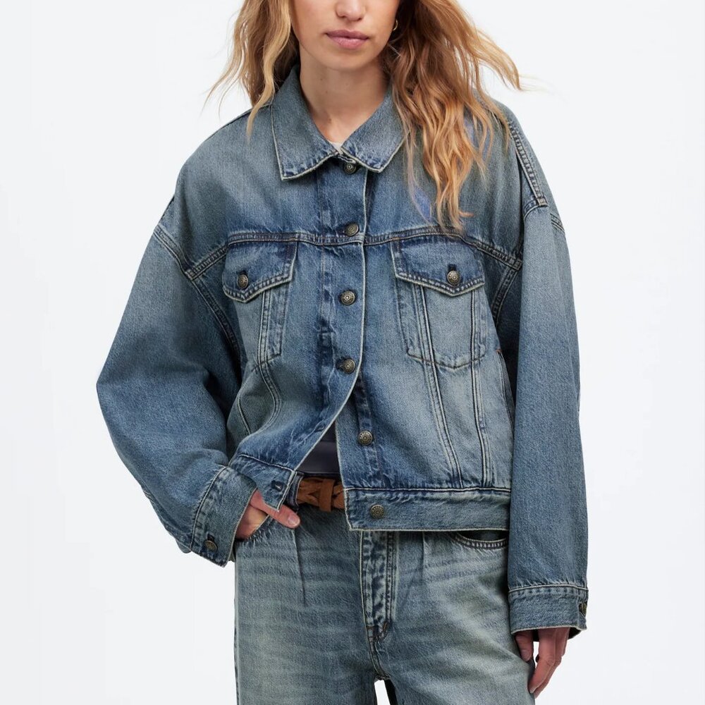 Madewell Relaxed Crop Jean Trucker Jacket in Billings Wash